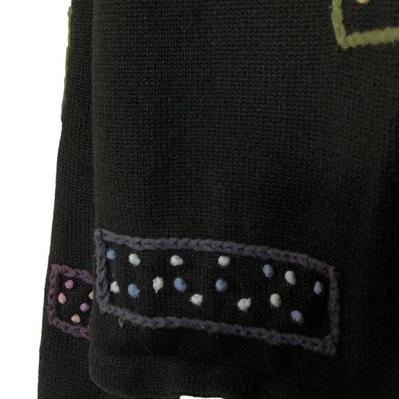 Black Cropped Sweater Vintage Embroidered Small Retro V-Neck Pullover - Picture 3 of 11